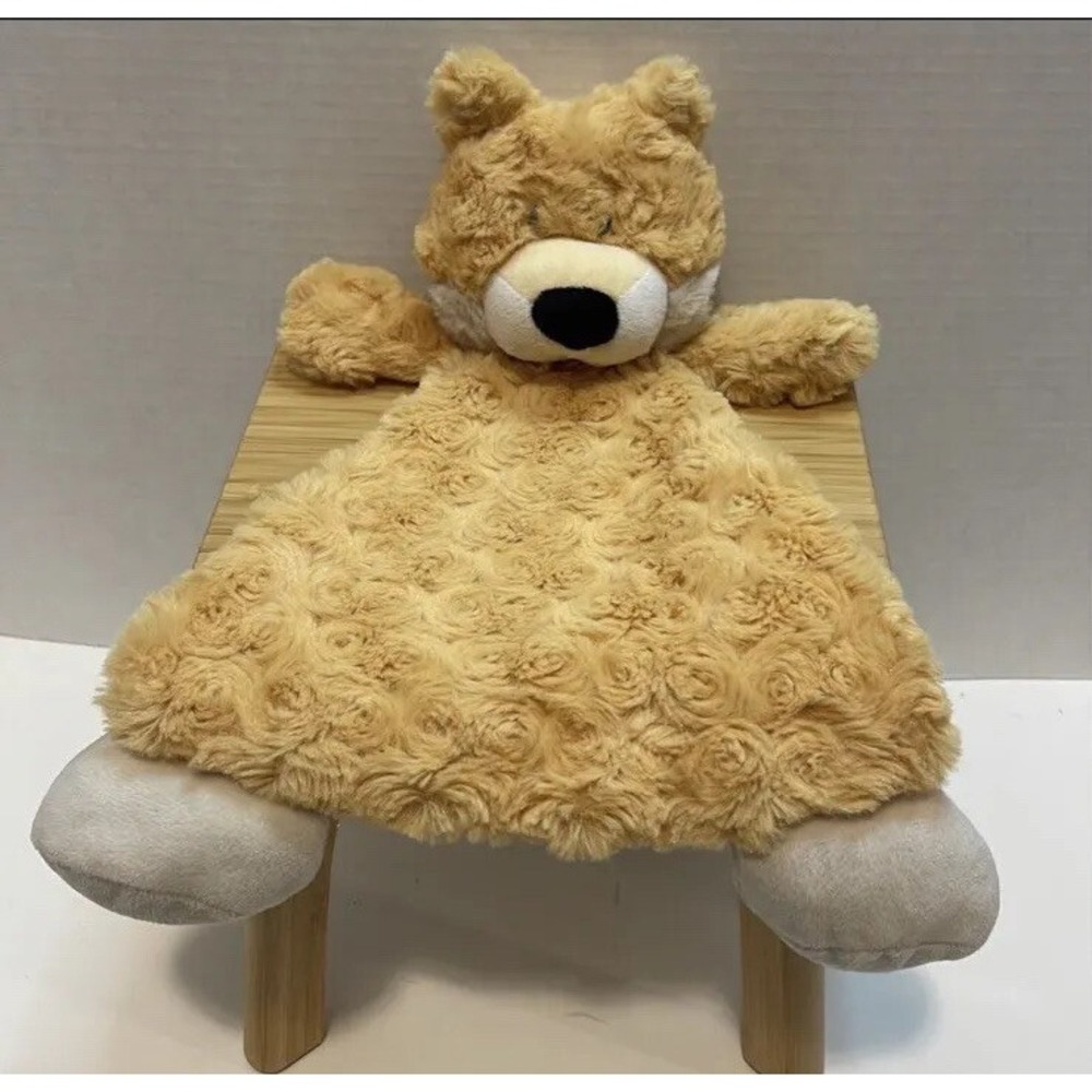 Demdaco Tan Bear Lovey Swirly Rattle Fur Security Blanket Lovey‎ 15"